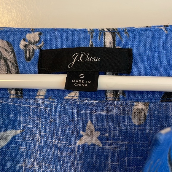 J. Crew Linen v-neck top Ratti Tropical Toile print gorgeous blue white black - Picture 2 of 4